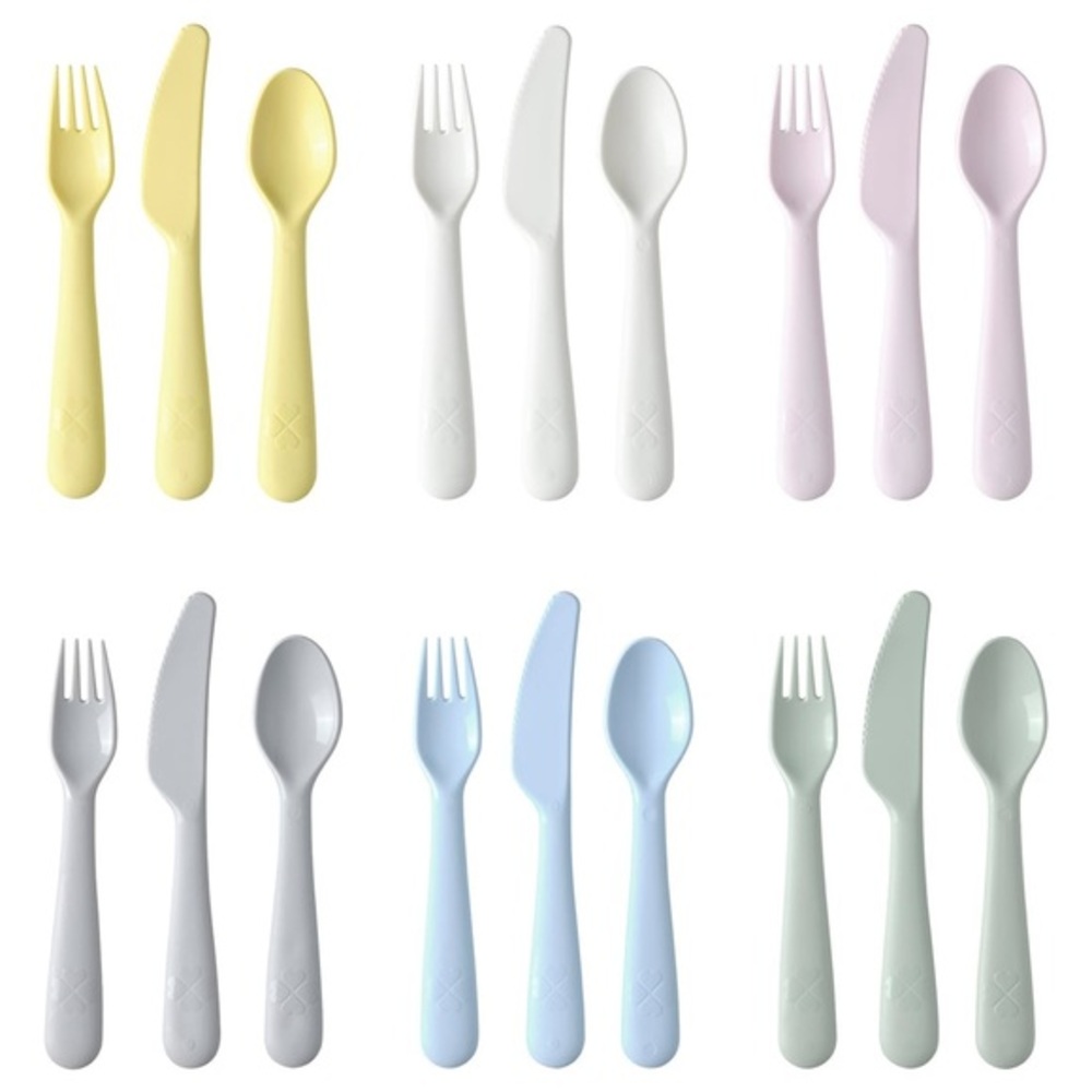 18-piece IKEA KALAS flatware set, mixed colors, plastic forks, knifes, spoons